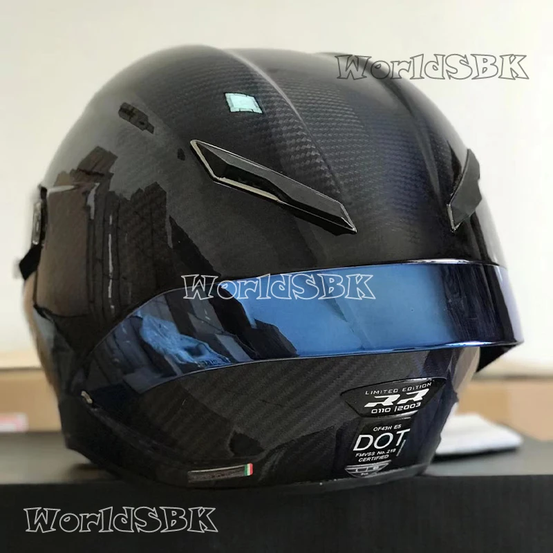 

Full Face Carbon Fiber Professional Racing Helmet DOT Blue Carbon Motorcycle Helmet with Detachable Spoiler