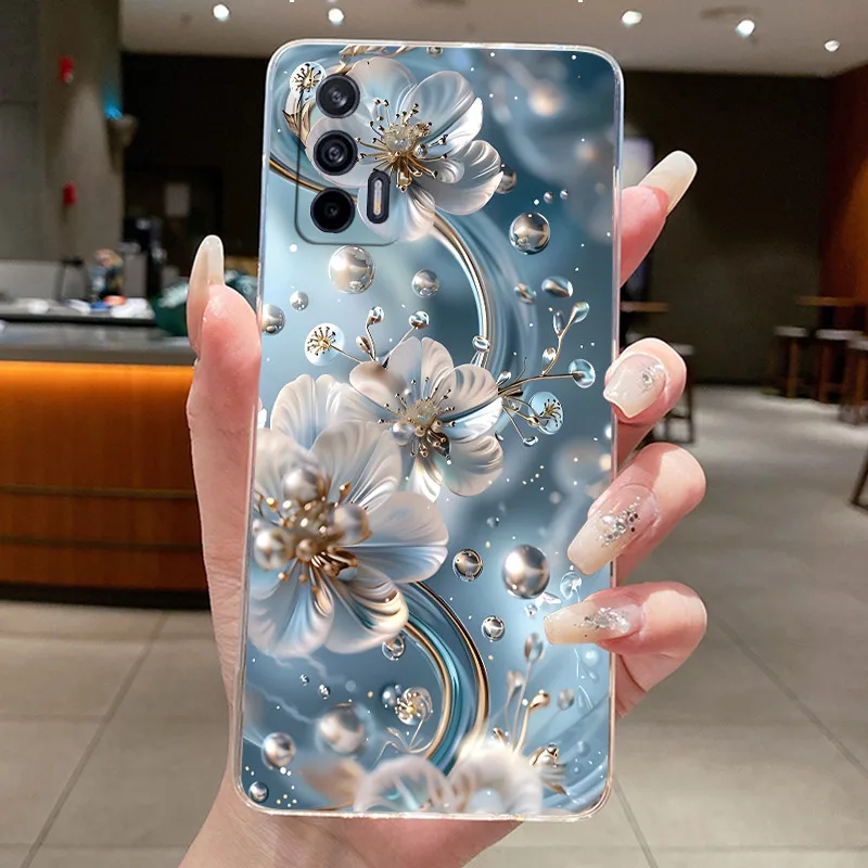 Фото Чехол для Realme X7 Max 5G (RMX3031) с роскошным дизайном в виде бабочек и цветов, прозрачный, из мягкого силикона TPU, для Realme X7 Max 5G №2