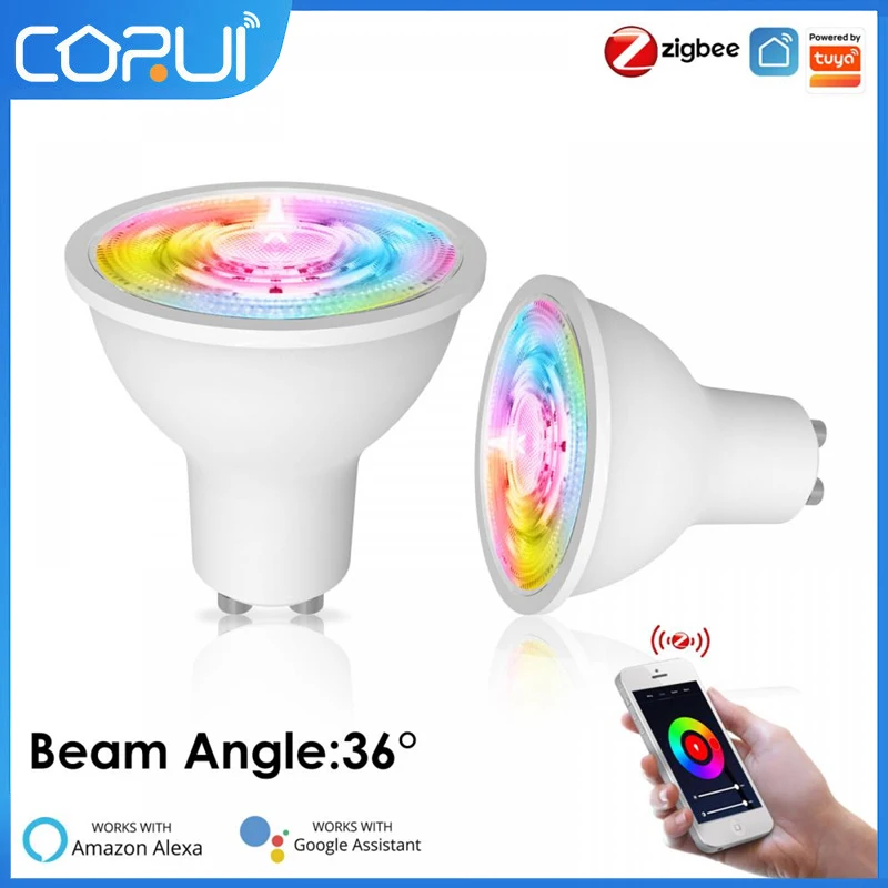 

CoRui TUYA Zigbee Smart GU10 Light Bulb Spotlight RGB+CCT 5W Dimmable LED Light Bulb Voice Control with Alexa Google Home Alice