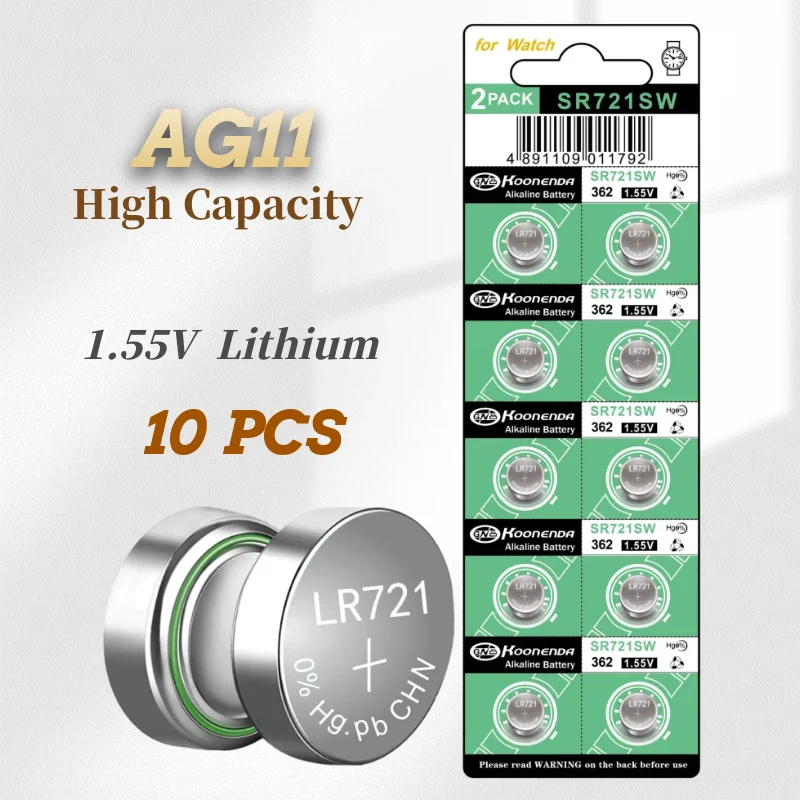 

AG11 10PCS 362 LR721 362A L721F SR721SW 1.55V Lithium Batteries Environmental Protection Button Battery for Watch