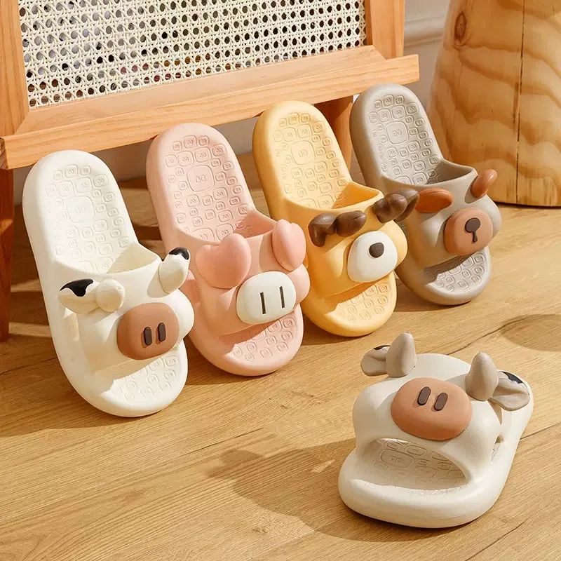 Cute Porket Slippers for Women Summer Outdoor Kawaii Sandals Lovely Cartoon Cow Slipper Ladies Girls Casual Light Shoes Slides