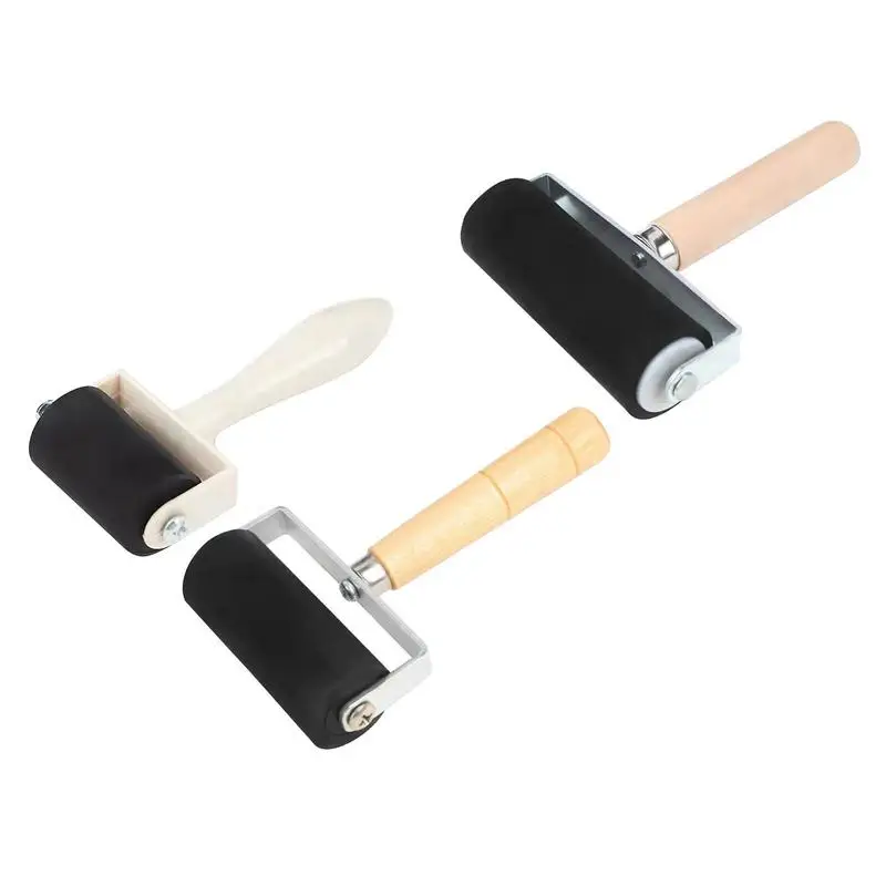 

Профессиональный резиновый ролик для печати, чернильный ролик с деревянной ручкой, инструмент для штамповки, 3 размера, кисть для рисования, товары для творчества