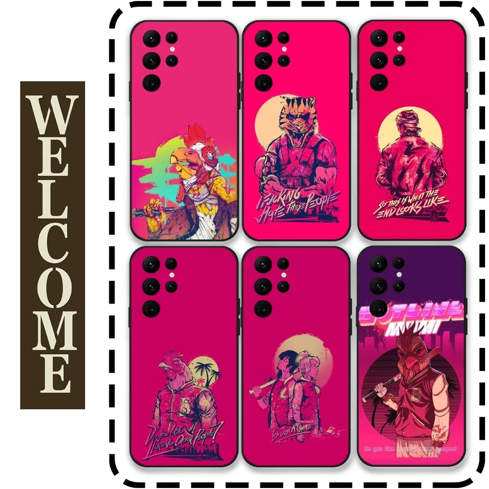 H-Hotline M-Miami Game Phone Case for Samsung Galaxy S24 Ultra S22 S23 S21 S20 5G Protective Silicone TPU Funda