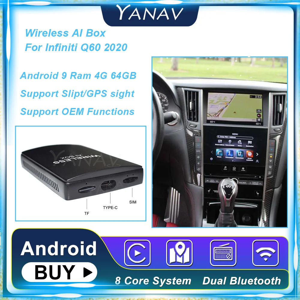 Cheap Reproductor Multimedia con Android y navegación GPS para Infiniti Q60, dispositivo inteligente con 4G, 64GB, Carplay, Ai, 8 Core, Plug and Play, vídeo, Google, para Infiniti Q60 2020