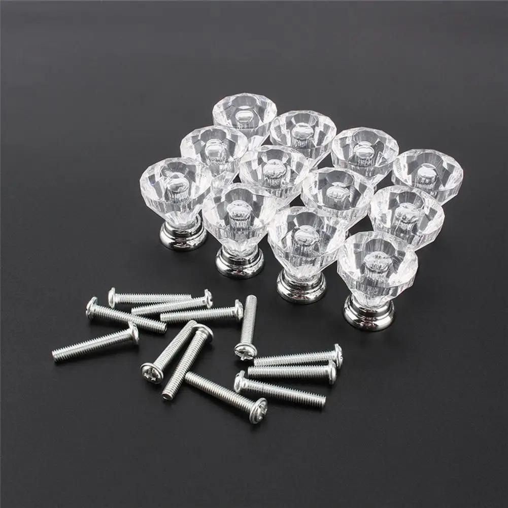 

12Pcs Simple Cabinet Knobs Long Lasting Reflect Light 2 Colors Faux Crystal Style Cabinet Knob Drawer Pull Handles