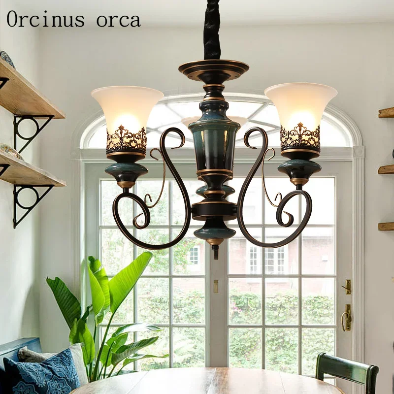 Американская роскошная синяя керамическая люстра для гостиной спальни