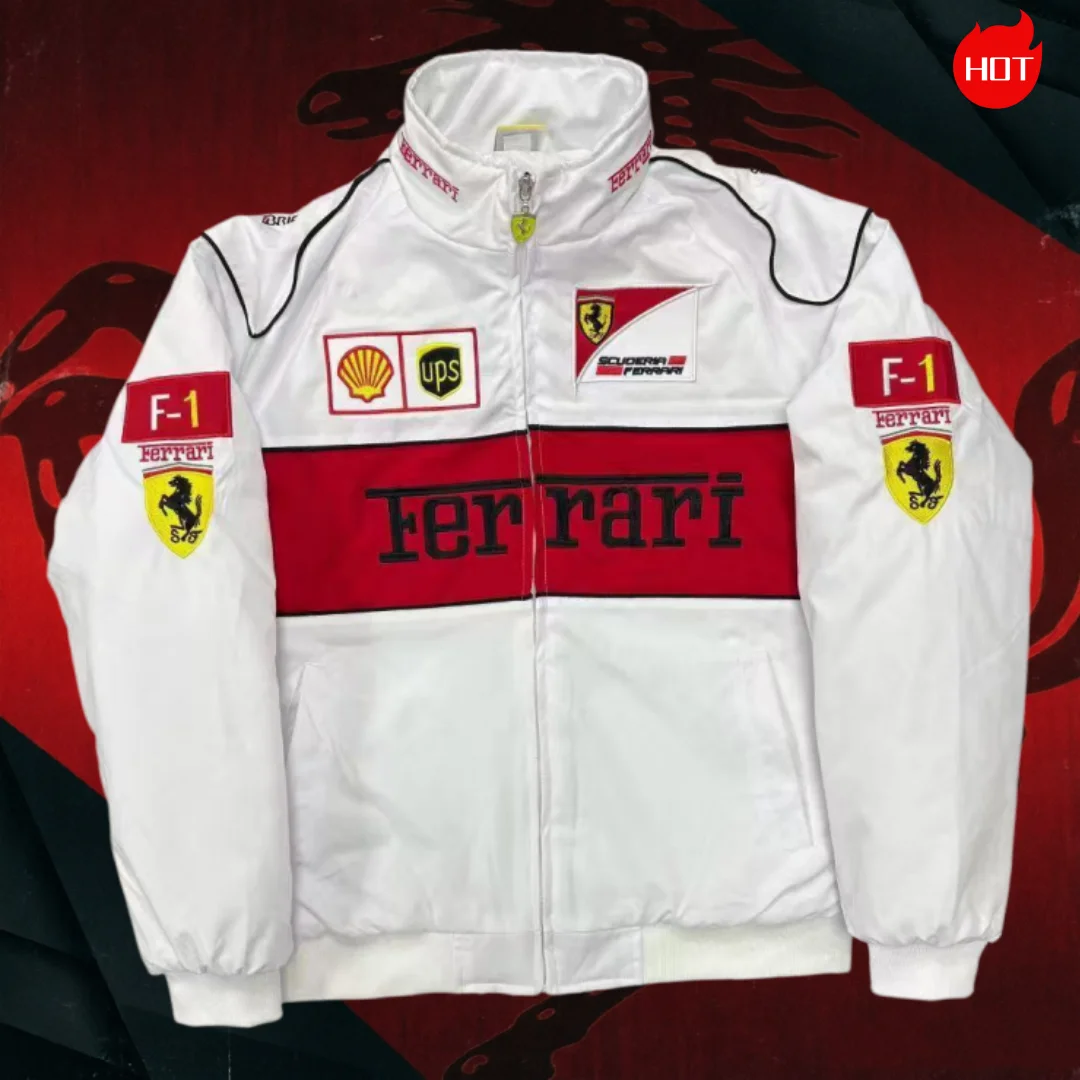 Фото Высококачественная хлопковая куртка Ferrari F1 с вышивкой, с внутренней подкладкой, ветрозащитная, доступна в тонком и плотном вариантах. №2