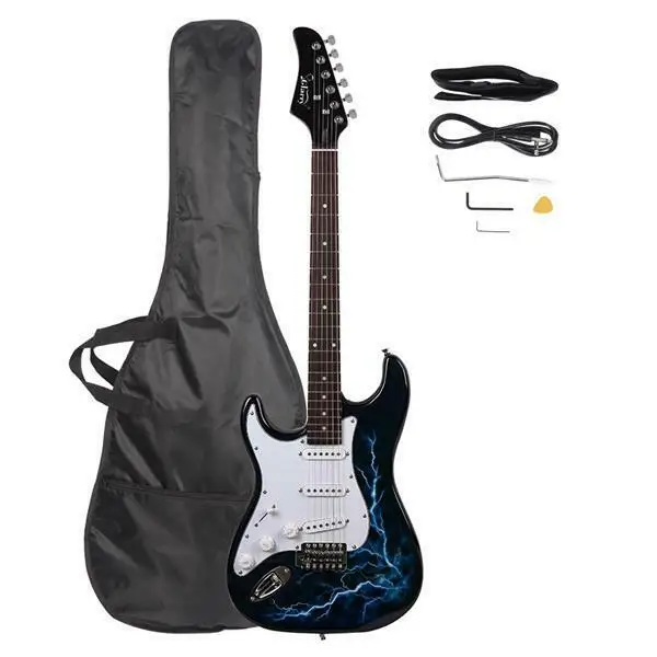

Glarry Left Hand Electric Guitar GST-E Bag Strap Paddle Rocker Cable Wrench Tool Black