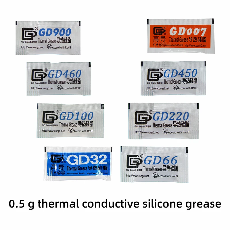 

2pcs/lot High Conductivity Net Weight 0.5g Bag Package GD900 Thermal Conductive Silicone Grease Heat Dissipating Silicone Paste