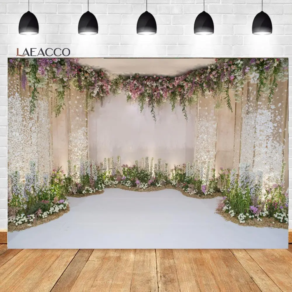 

Laeacco Wedding Flower Curtain Blossom Floral Wall Photography Backdrops Bridal Shower Marriage Ceremony Portrait Background