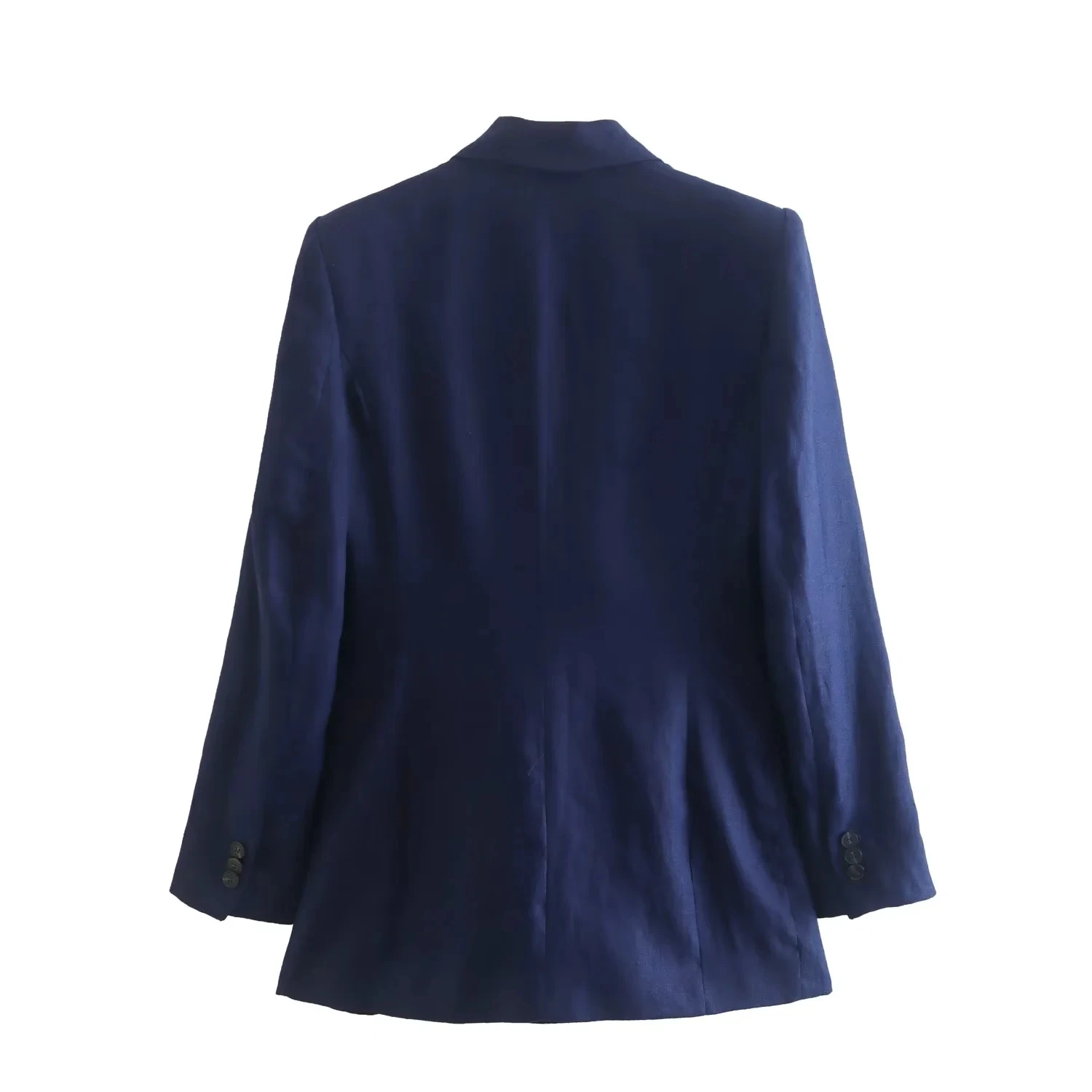 Maxdutti Navy Color Casual Blazers Women England Style Office Lady Fashion Simple Linen Jacket