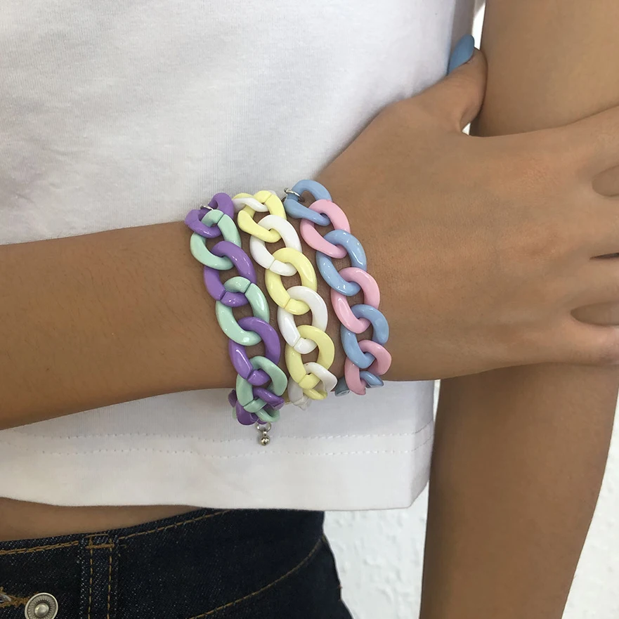 

3 Colors Unique Handmade Big Acrylic CCB Chain Bracelets on Hand for Women Men Wide Bangles 2022 Y2K Couple Jewelry Accessories