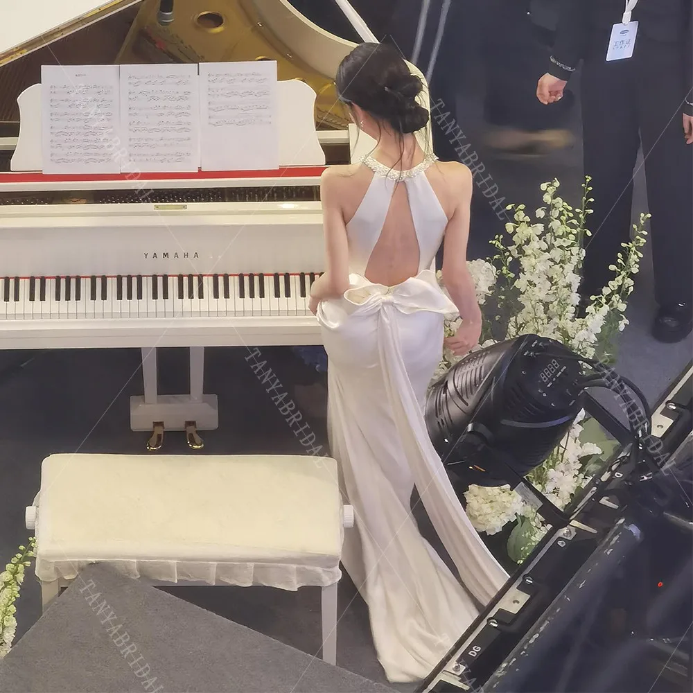 Элегантное мягкое атласное свадебное платье русалки для женщин без рукавов с