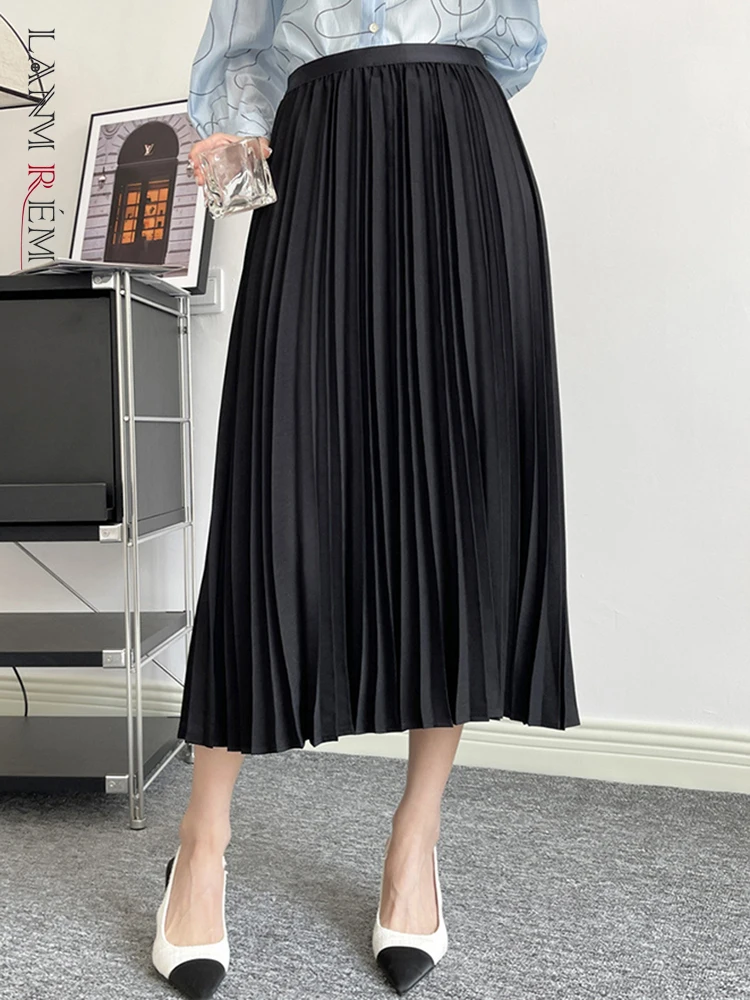 

LANMREM Casual Skirt For Women High Elastic Waist Solid Color Casual Fold Skirts Office Lady Clothing 2023 Summer New 2YA3191