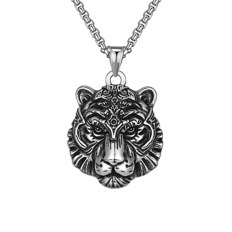 

Hot Sale New 2022 Fashion Tiger Pendant Necklace Animal World Men Stainless Steel Necklace Wholesale