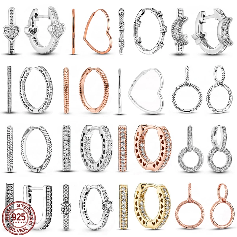 

925 Sterling Silver Women's Fashion Earrings Simple Heart Double Round Earrings fit DIY Fine Jewelry Anniversary Gifts