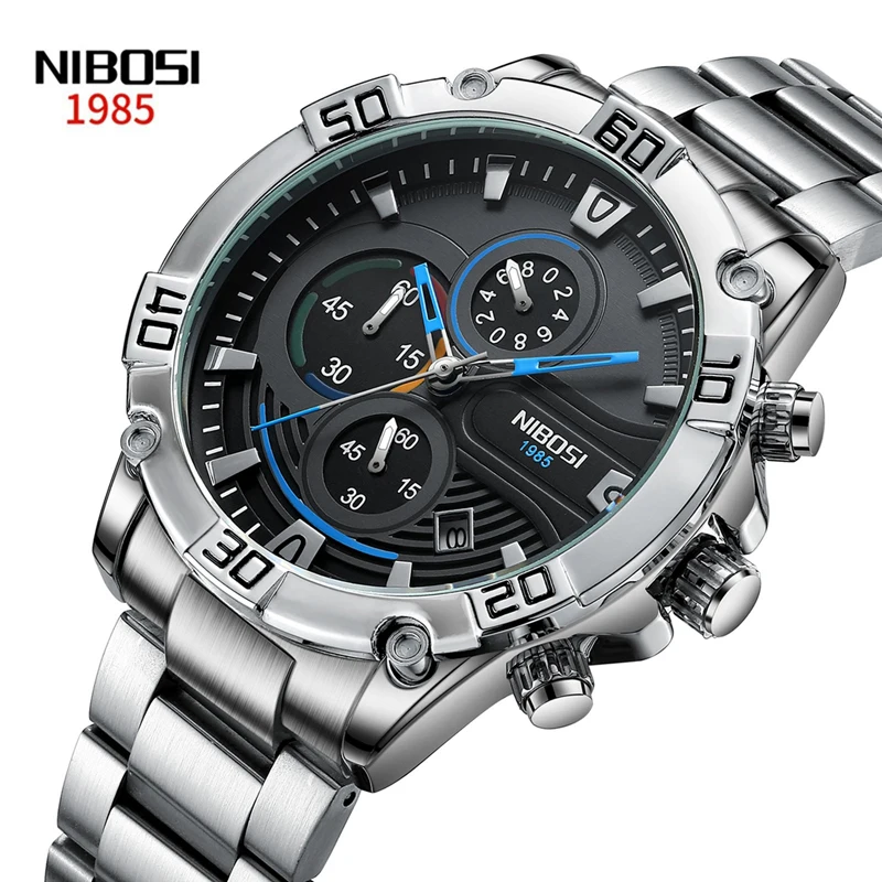 

NIBOSI Mens Watches Top Brand Luxury Full Steel Sport Chronograph Quartz Watch Men Waterproof Luminous Clock Relogio Masculino