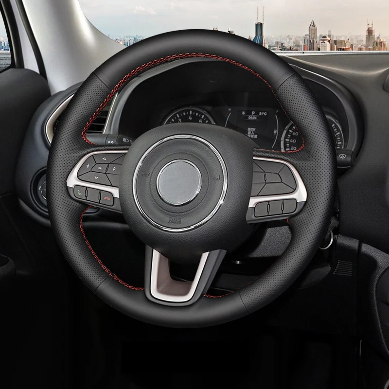 

Leather for JEEP Cherokee Commander Renegade Compass Car Steering Wheel Cover Interior Accessories Car Steer Wheel Sleeve