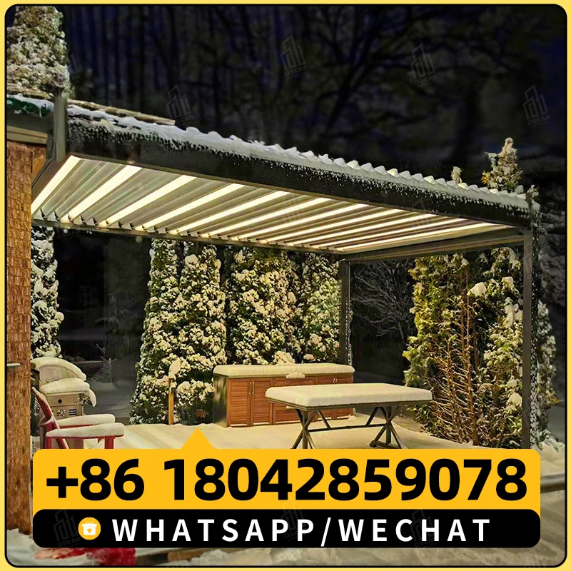 Выдвижная пергола Beleuchtung Pergola 5x4 En Алюминий Природа Давление Обработанного дерева