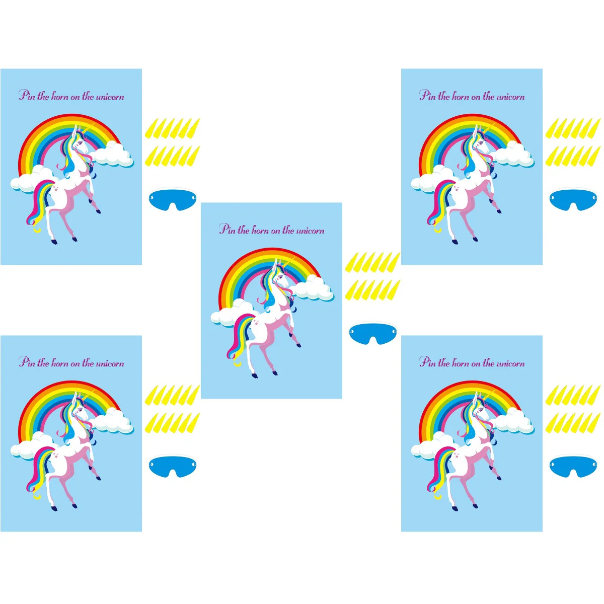 

5 Sets Party Game Pin The Horn on The Kids Birthday Party Supplies