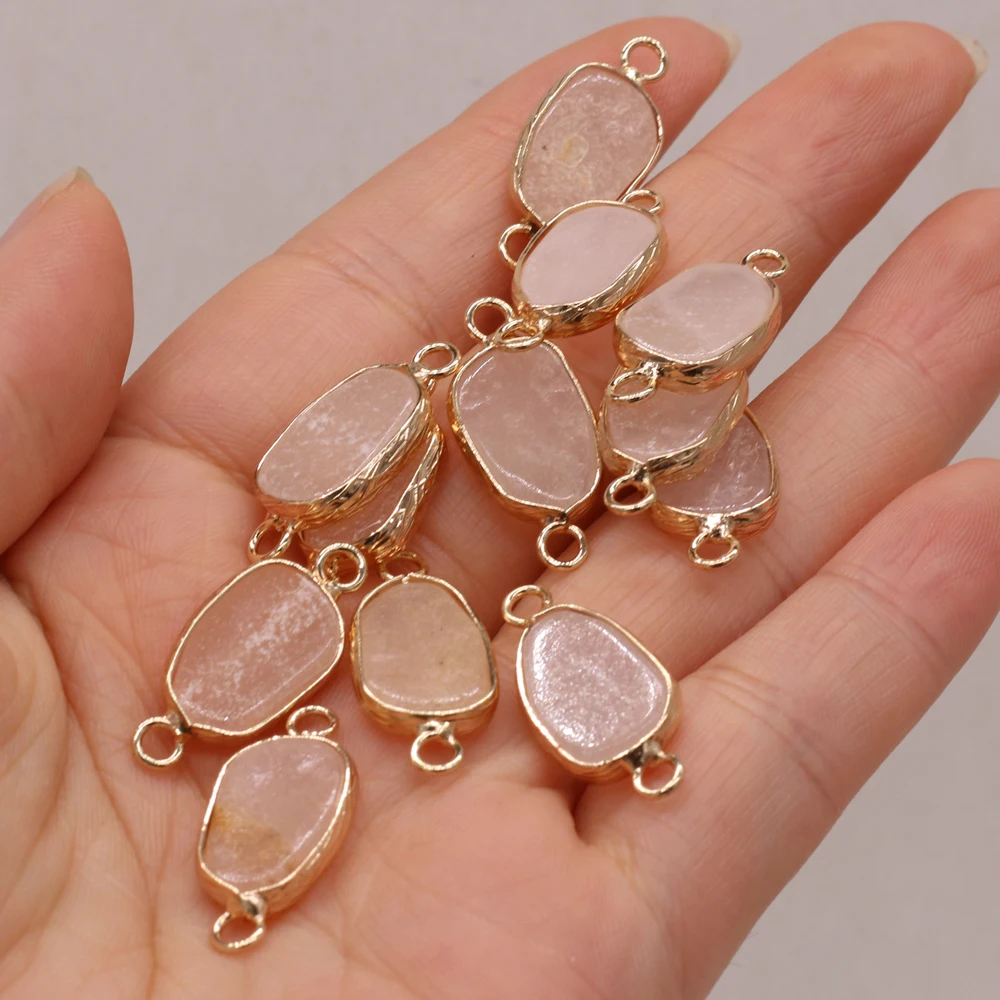 10PCS Wholesale Oval Natural Stone Pink Aventurine Connector Pendant Making DIY Necklace Charm Jewelry Accessory Gift