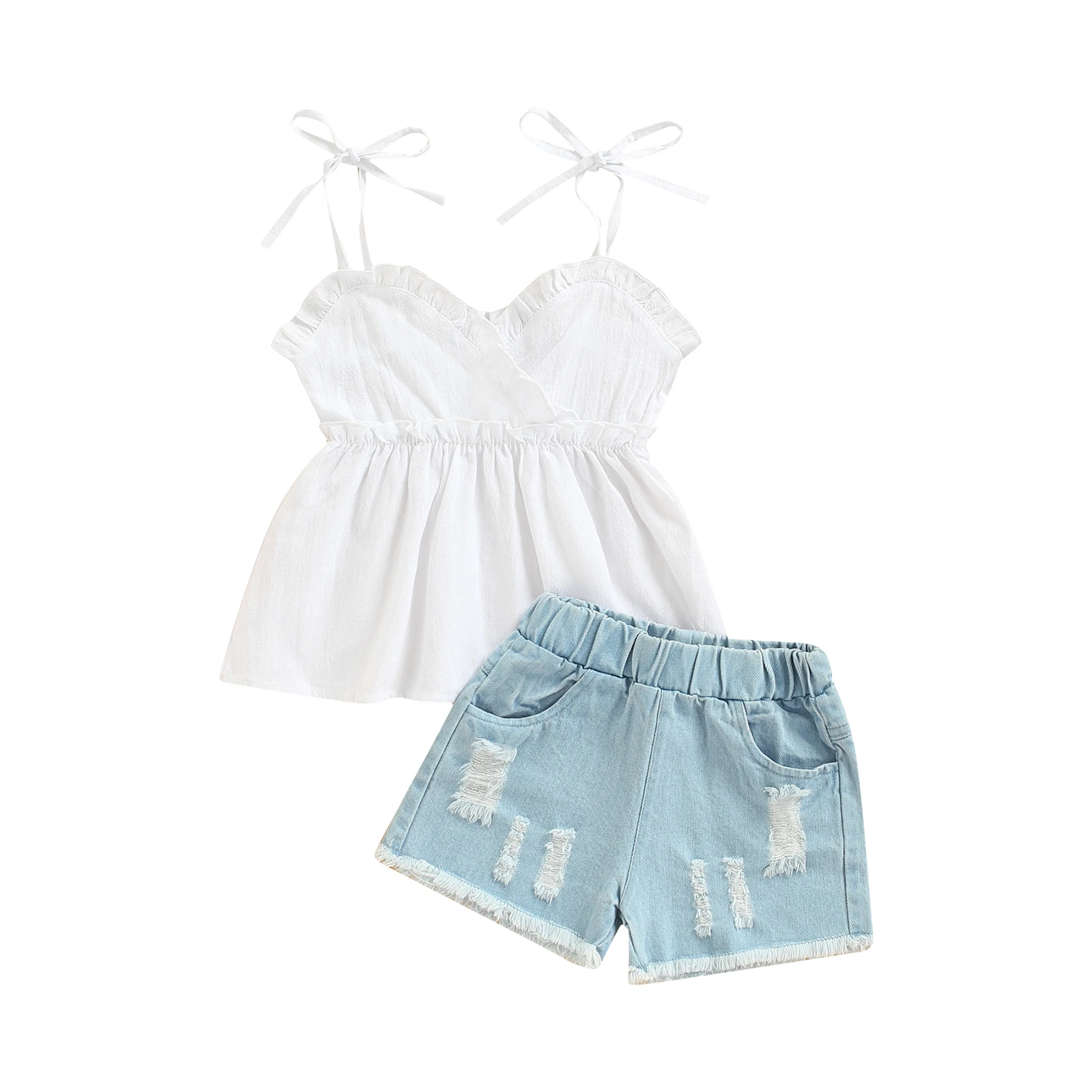 Летние брюки для маленьких девочек комплект из 2 предметов простые потертые