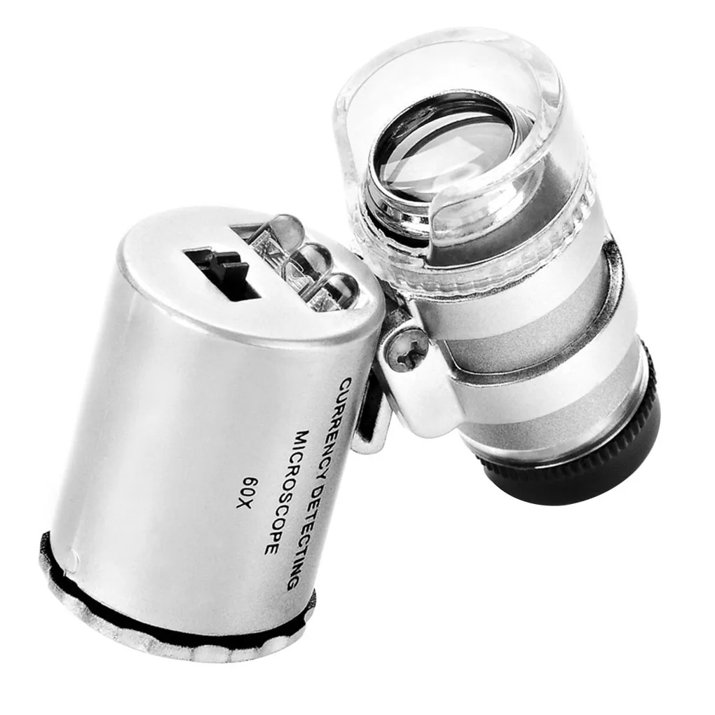 

Pocket Microscope 60x Zoom Jewelry LED Mini Microscope Portable Optical Glass Magnifier Loupe