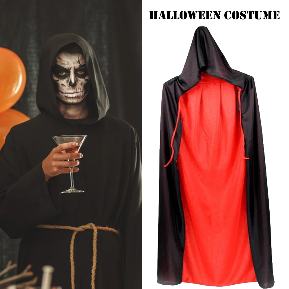 

Adult Kids Cosplay Costume Halloween Cloak Reversible Black Red Velvet Robe Cape Witch Wizard Hooded Vampire Cloak For Halloween