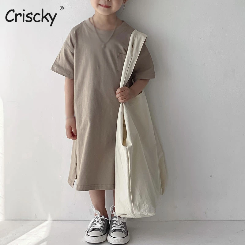 

Criscky Summer Cotton Children Soft Clothing Kids Dresses For Girls Causal Wear Soild Dress 2 8 Years Girls Dress Vestido