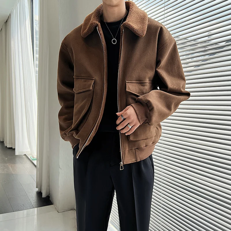 Winter Jacket Men Warm Fashion Cotton Thicken Lamb Wool Jacket Men Korean Loose Coffee/Black Thick Short Coat Men Clothes M-2XL