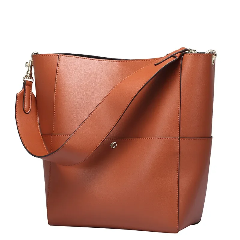 

Bucket Shoulder Fashion Gray Handbag Green Bag Women Navy Black Leather Brown Bag Capacity Genuine Crossbody Bag Large