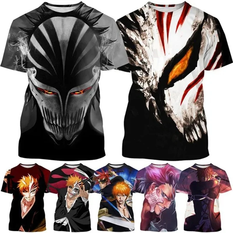 

Japanese Anime Bleach 3d Printing T-shirt Men's Casual Anime Series Playing Round Neck Short-sleeved T-shirt Tops Streetwear Tee