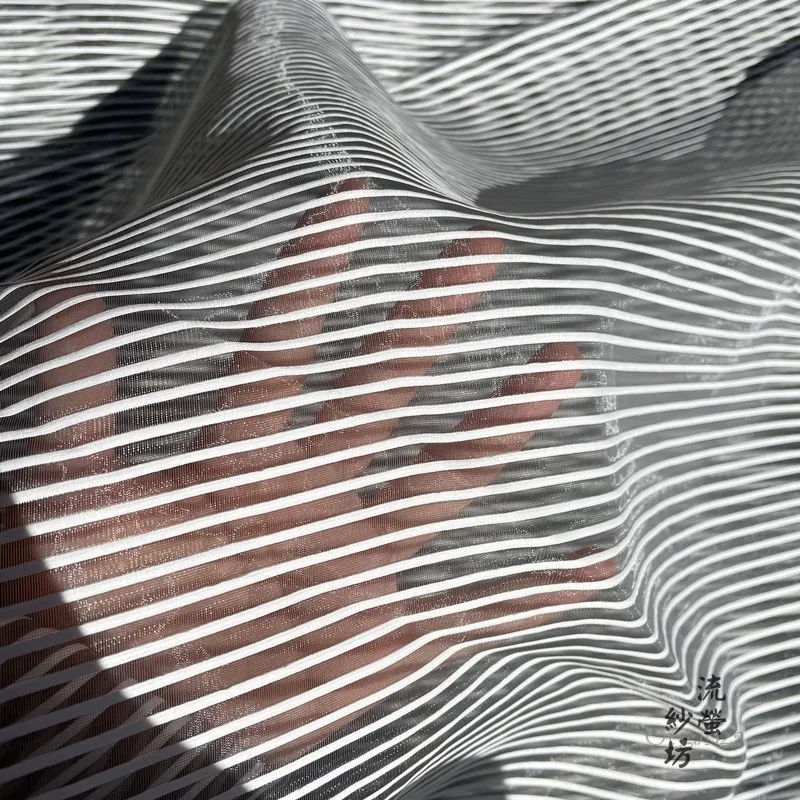 Жаккардовая ткань из органзы в полоску для свадебного украшения сетчатая