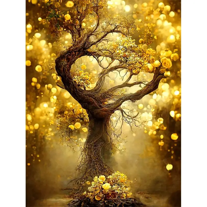 

GATYZTORY Oil Painting By Numbers For Adults Beginner Coloring By Numbers Golden Tree Landscape Picture On Canvas Home Decor Uni