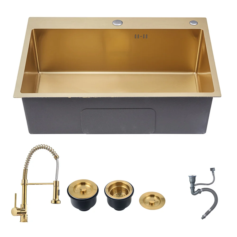 

Gold kitchen sinks above counter or udermount sink Vegetable Washing basin Sinks 304 Stainless Steel single bowl 53x43cm