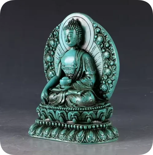 Китайский антиквариат бирюзовая резная статуя Будды Шаки Муни ручной работы