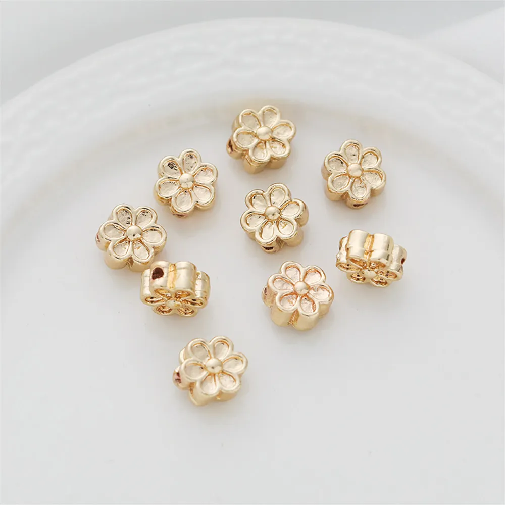 

14k gold-coated double-sided six-petal flower through-hole 7.5mm beaded diy bracelet beaded jewelry accessories