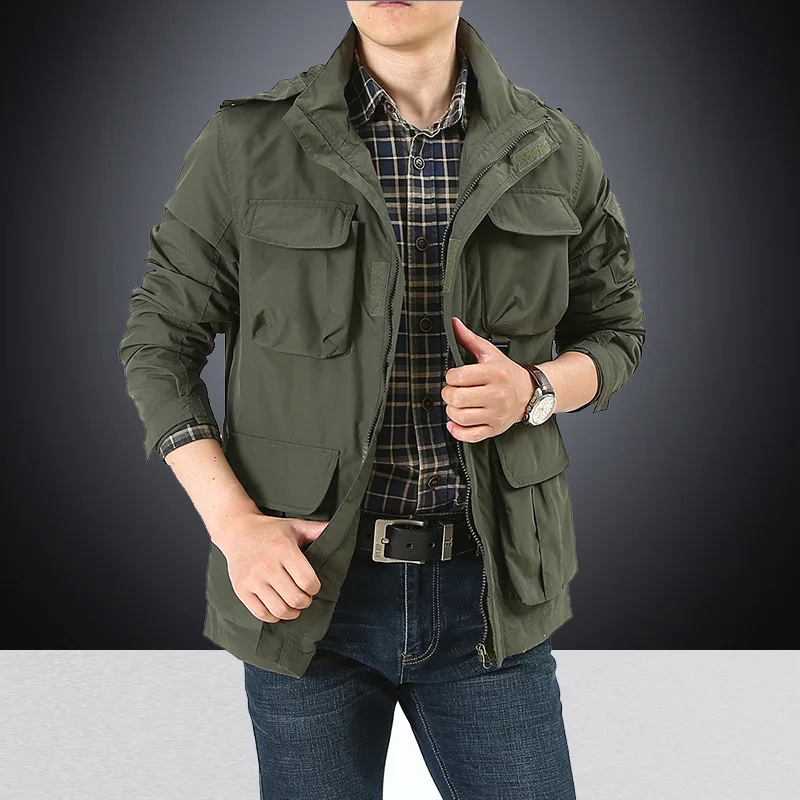 2022 Spring and Autumn Coat New Large Men's Loose Casual Coat Men's Trend Detachable Hat M-7xl