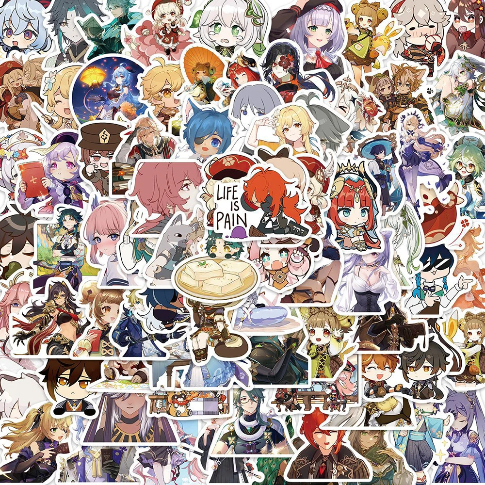 

10/30/50/100PCS Genshin Impact Anime Cute Stickers Decals DIY Skateboard Notebook Luggage Phone Fridge Bike Game Cartoon Sticker