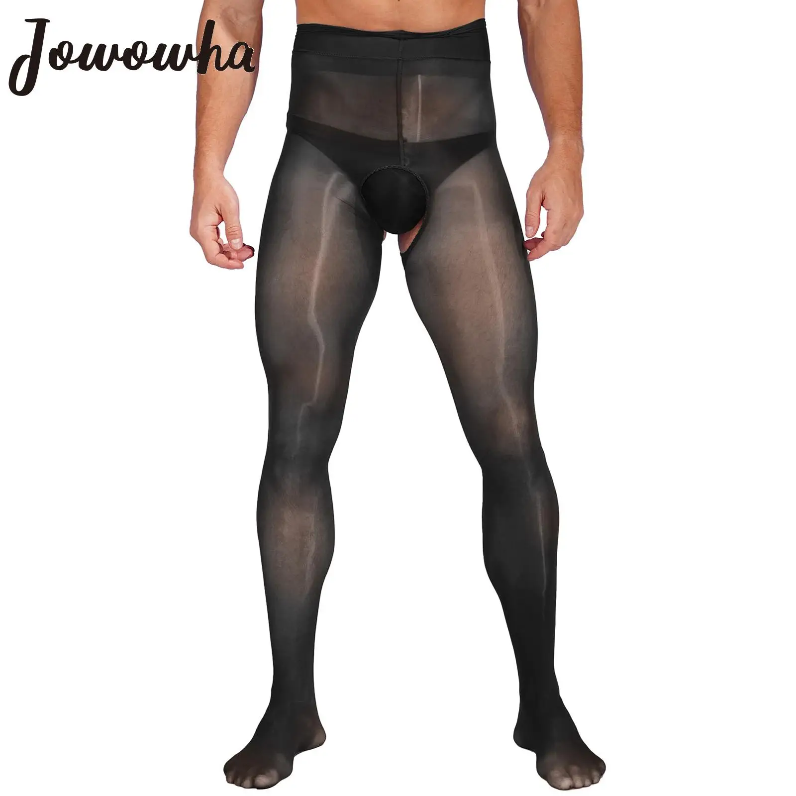 

Mens Crotchless Pantyhose Glossy See Through Thigh High Stockings Tights Stretchy Hollow Out Leggings Erotic Sissy Nightwear