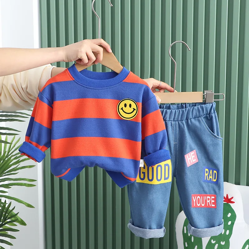 

IENENS Children Clothes Sets Baby Girls Boys Clothing Striped Hoodies + Jeans Suits 2PCS Kids Casual Long Sleeves Tracksuits