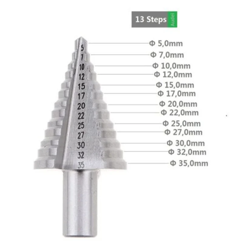 

Step Drill Bit High Speed Steel Wood Drilling 13 Steps Multiple Hole Metals Wood Cone Drill Bits 5-35mm Hss Industrial Drill
