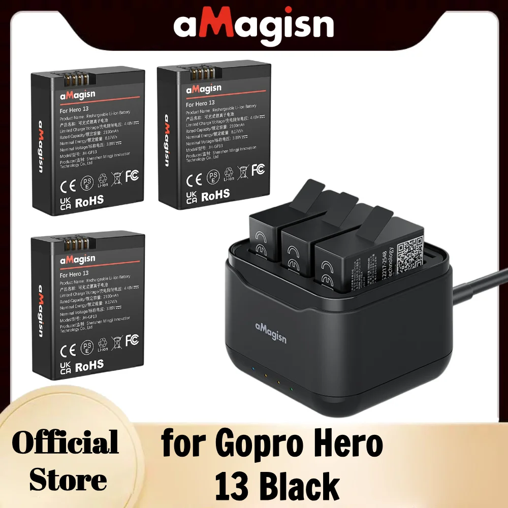 Аккумулятор aMagisn для Gopro Hero 13 Black 2100 мАч 3-канальный зарядный концентратор