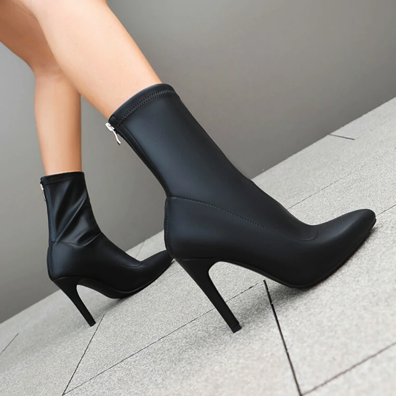 Модные ботильоны из искусственной кожи на шпильке высотой 10 см осенние ботинки
