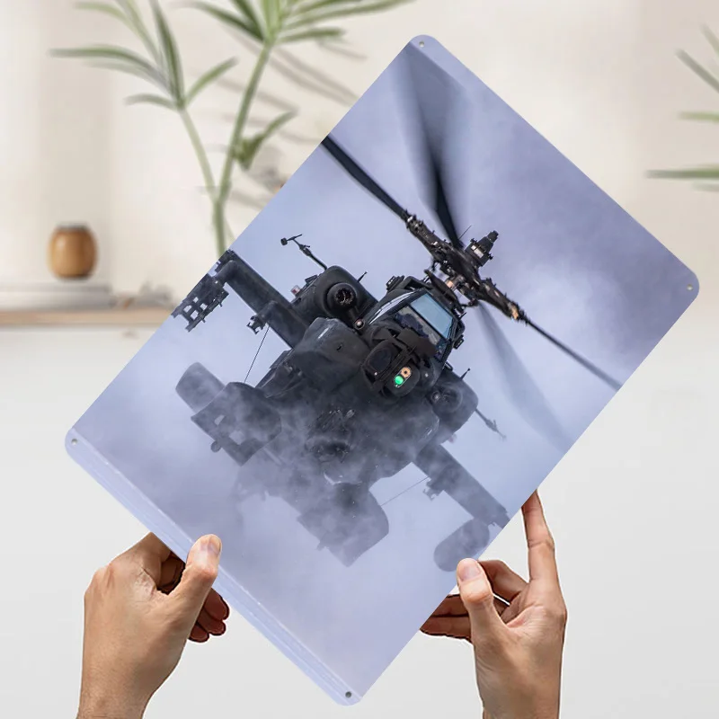 Фото AH64 Apache жестяные плакаты настраиваемые настенные художественные ретро винтажные металлические вывески для домашней комнаты украшения в пещере гаражная палочка Deko №3