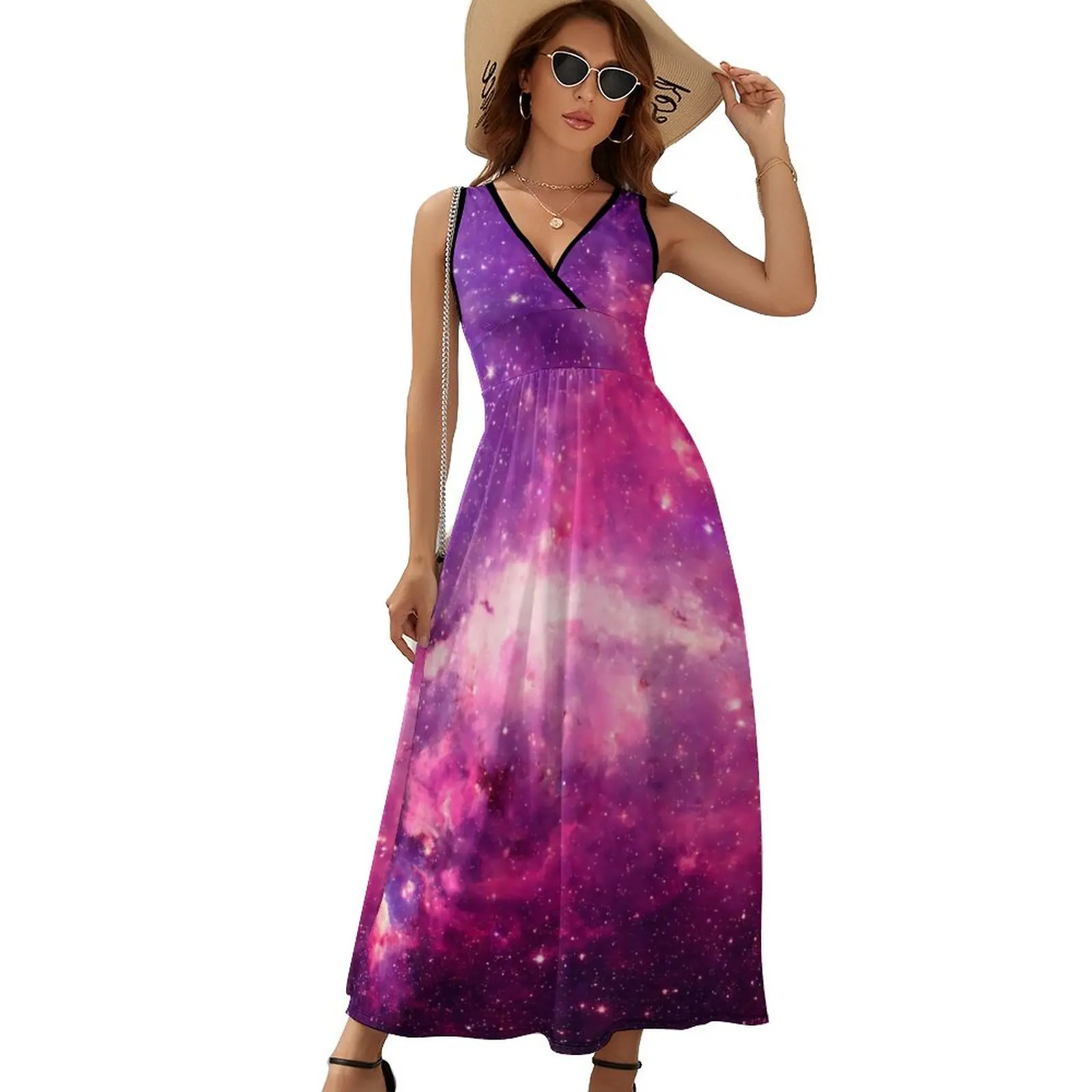 

Платье-Макси женское с принтом Галактики, модное пляжное длинное платье в Корейском стиле, с внешним пространством, милое дизайнерское платье без рукавов в стиле бохо, на весну