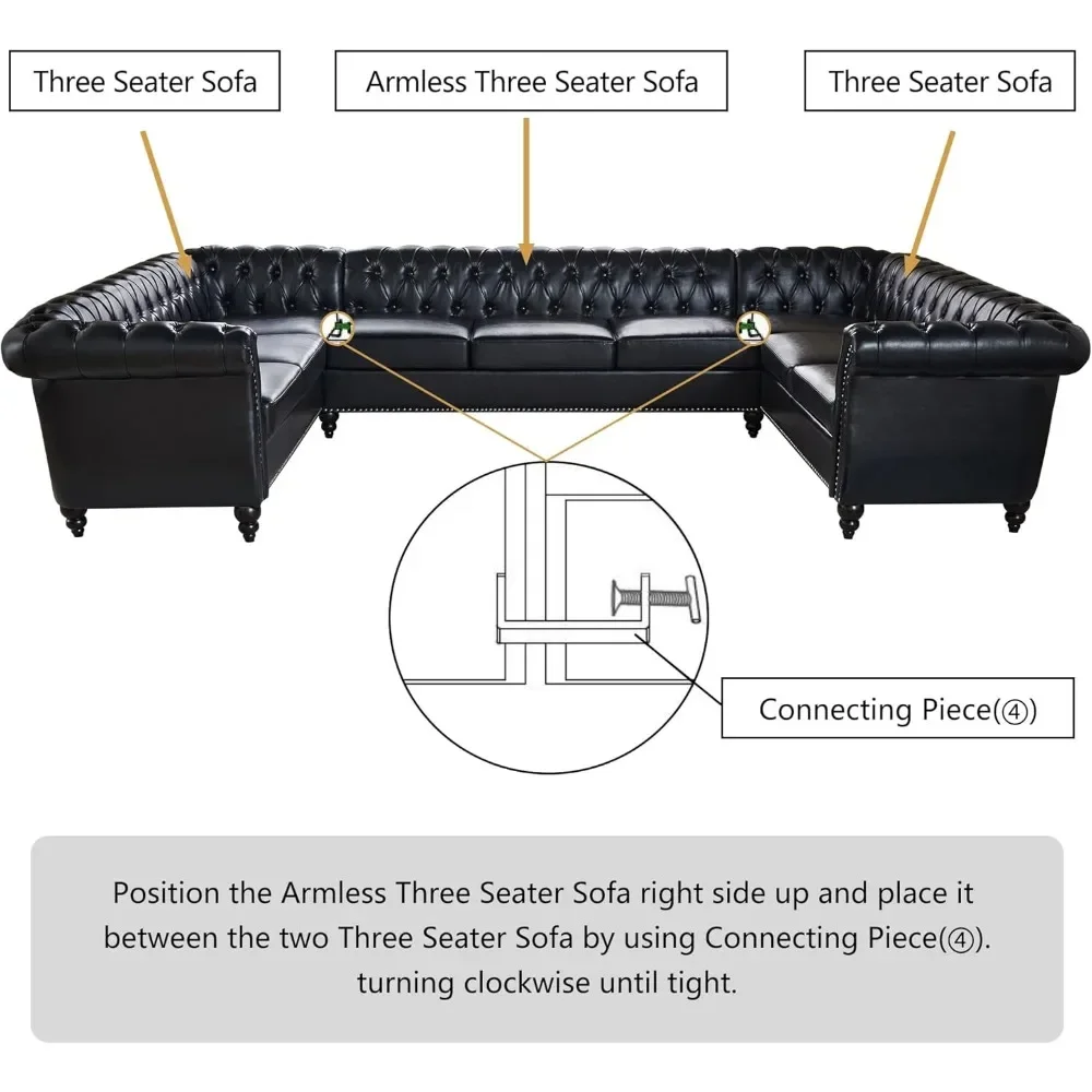 U-образный диван секционный кожаный из искусственной кожи 9-местный мягкий с