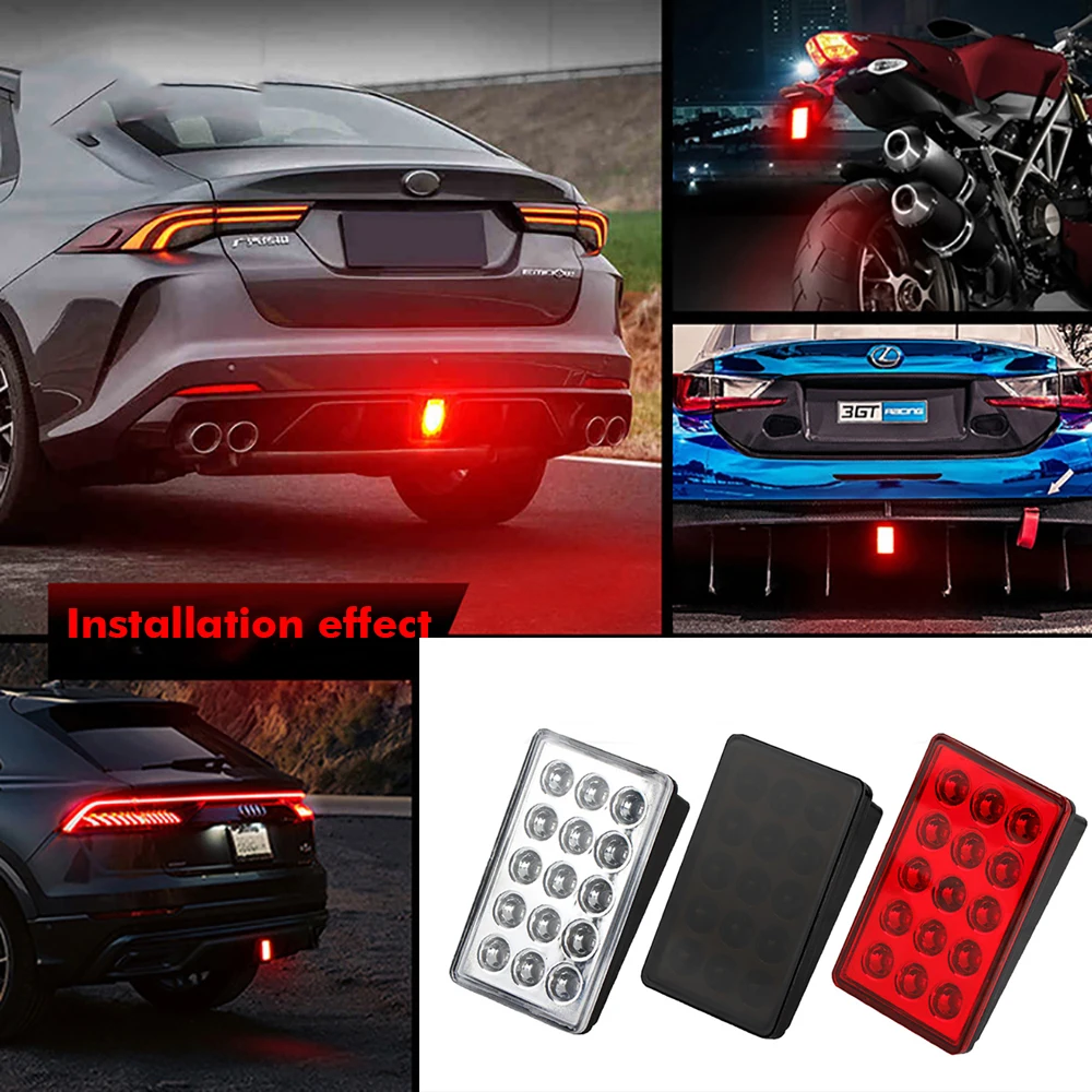 

F1 Style 15 LED Red/Black Rear 3rd Third Strobe Flashing Tail Brake Stop Light Universal ABS Plastic LED Brake Lamp Replace