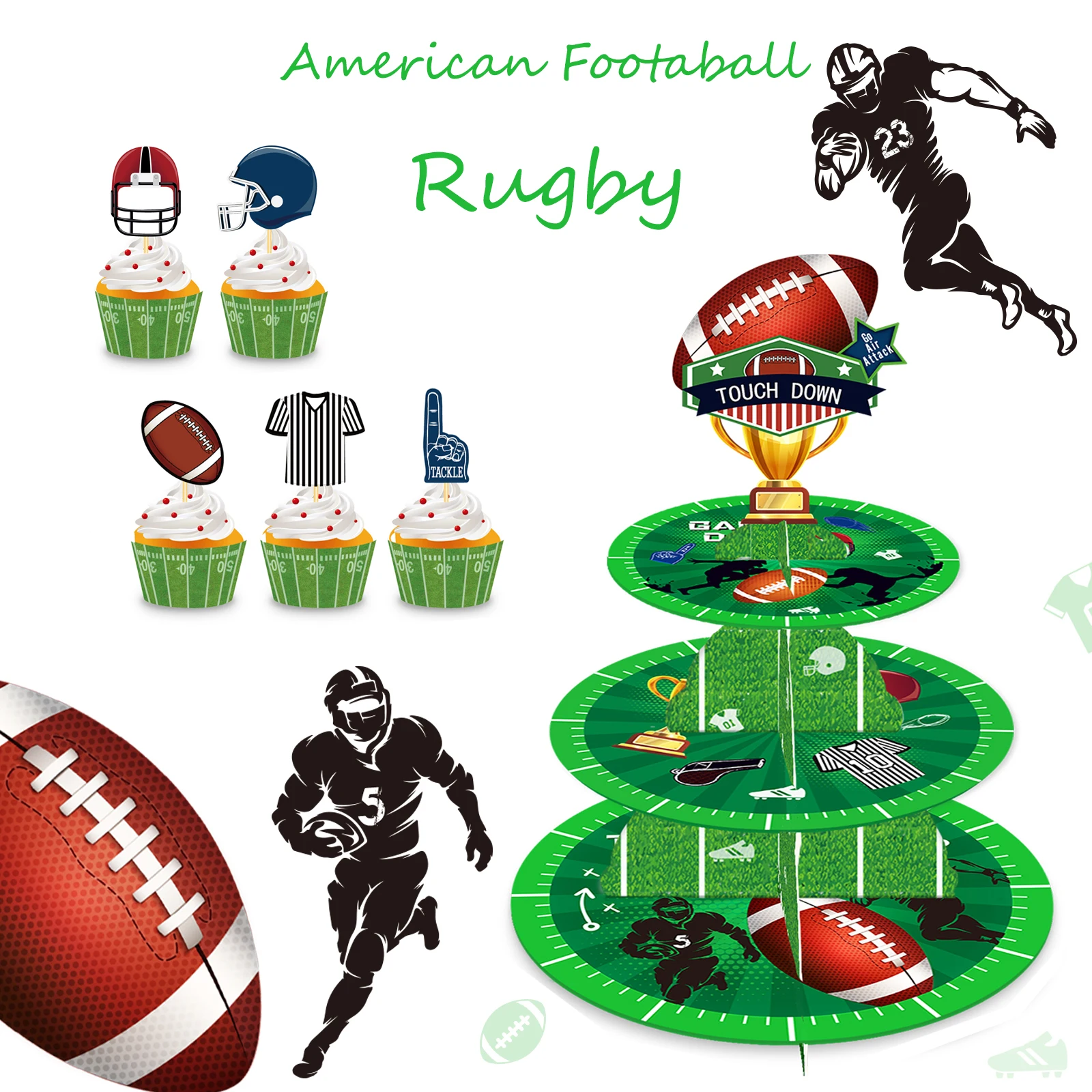 3-слойный Спортивный Держатель Для Торта Регби Футбола Украшения Тортов На День