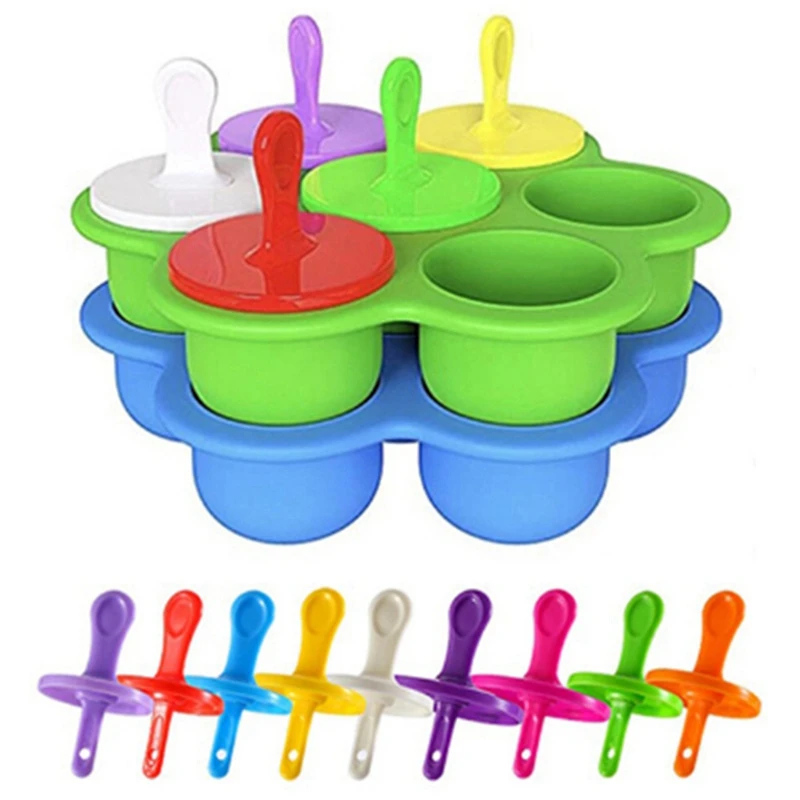 

2Pcs 7 Cavity DIY Popsicle Mold Mini Silicone Popsicle Mold Lollipop And Ice Cream Mold Baby Food Storage Container